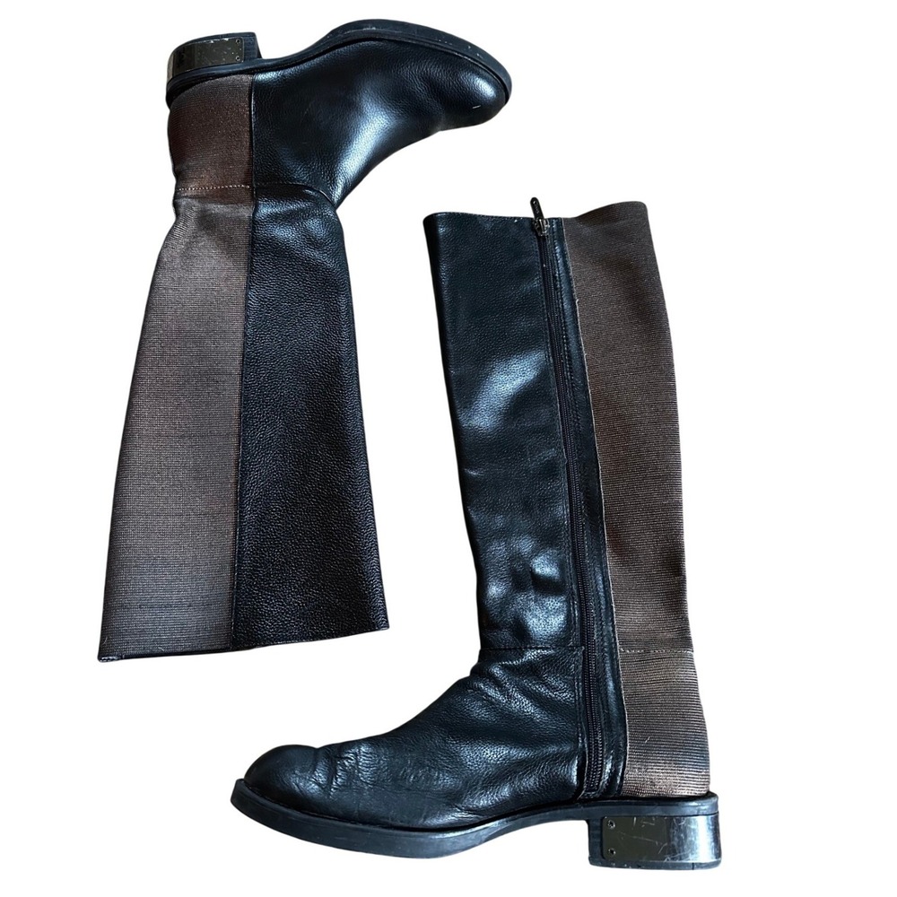 Circus by Sam Edelman - Black Leather Bronze Stretch Tall Boots Women's 8.5